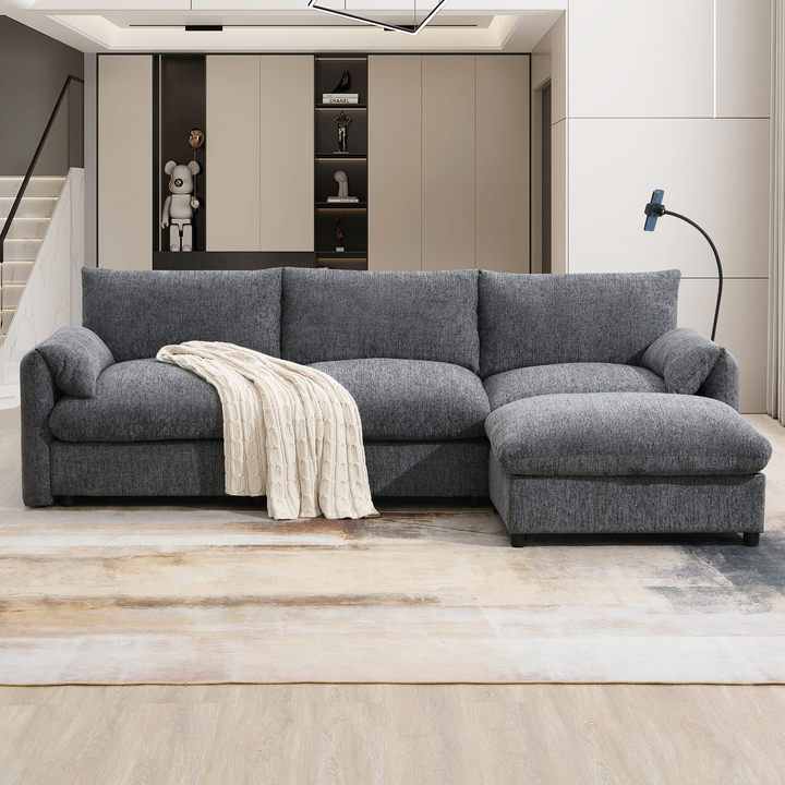 Buy farmhouse furniture L-Shaped Sectional Sofa with Storage Ottoman, Adj. Phone Holder, USB Charger, Pockets - Modern Cottage Farmhouse Furniture