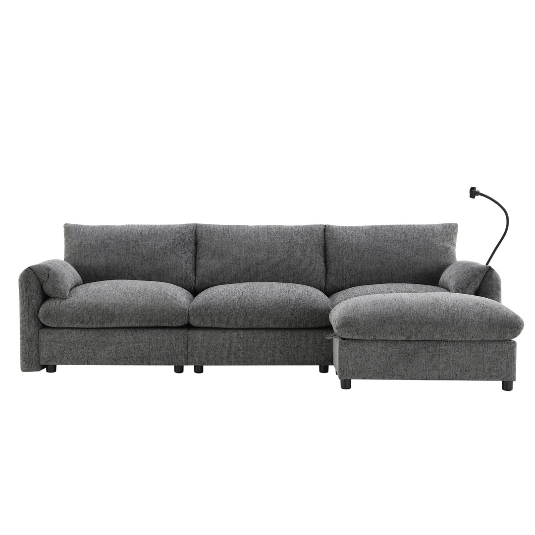 Buy farmhouse furniture L-Shaped Sectional Sofa with Storage Ottoman, Adj. Phone Holder, USB Charger, Pockets - Modern Cottage Farmhouse Furniture
