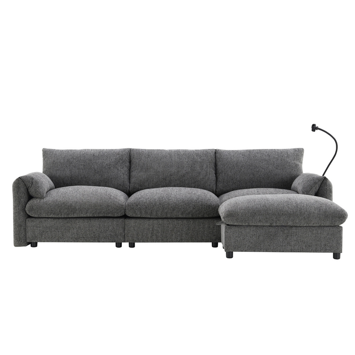 Buy farmhouse furniture L-Shaped Sectional Sofa with Storage Ottoman, Adj. Phone Holder, USB Charger, Pockets - Modern Cottage Farmhouse Furniture