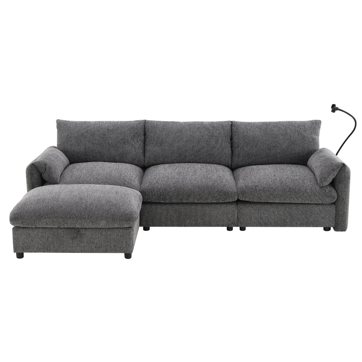 Buy farmhouse furniture L-Shaped Sectional Sofa with Storage Ottoman, Adj. Phone Holder, USB Charger, Pockets - Modern Cottage Farmhouse Furniture