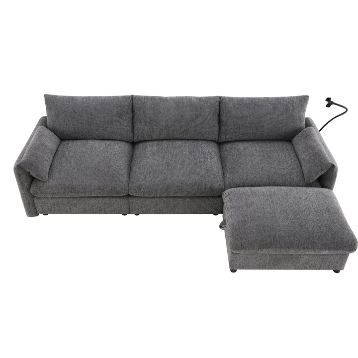 Buy farmhouse furniture L-Shaped Sectional Sofa with Storage Ottoman, Adj. Phone Holder, USB Charger, Pockets - Modern Cottage Farmhouse Furniture
