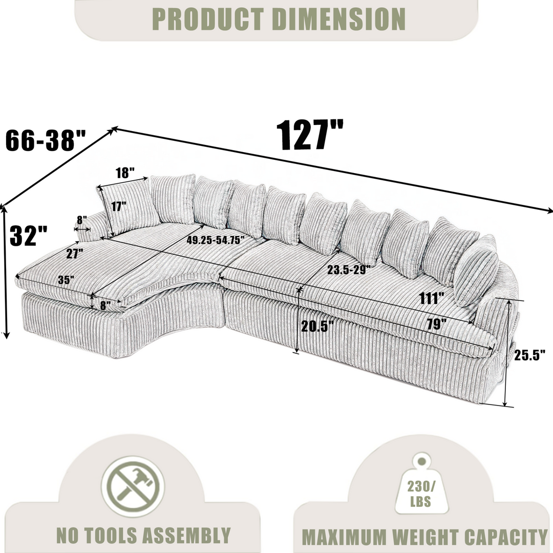 Buy farmhouse furniture Buy Best Farmhouse Sectional Sofa | 127-inch Cottage Farmhouse Curved L-Shape Sofa with 10 Cushions - Modern Cottage Farmhouse Furniture