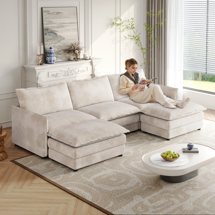 Buy farmhouse furniture La Brisa Mediterranean Upholstery Cloud Modular Sectional - Modern Cottage Farmhouse Furniture