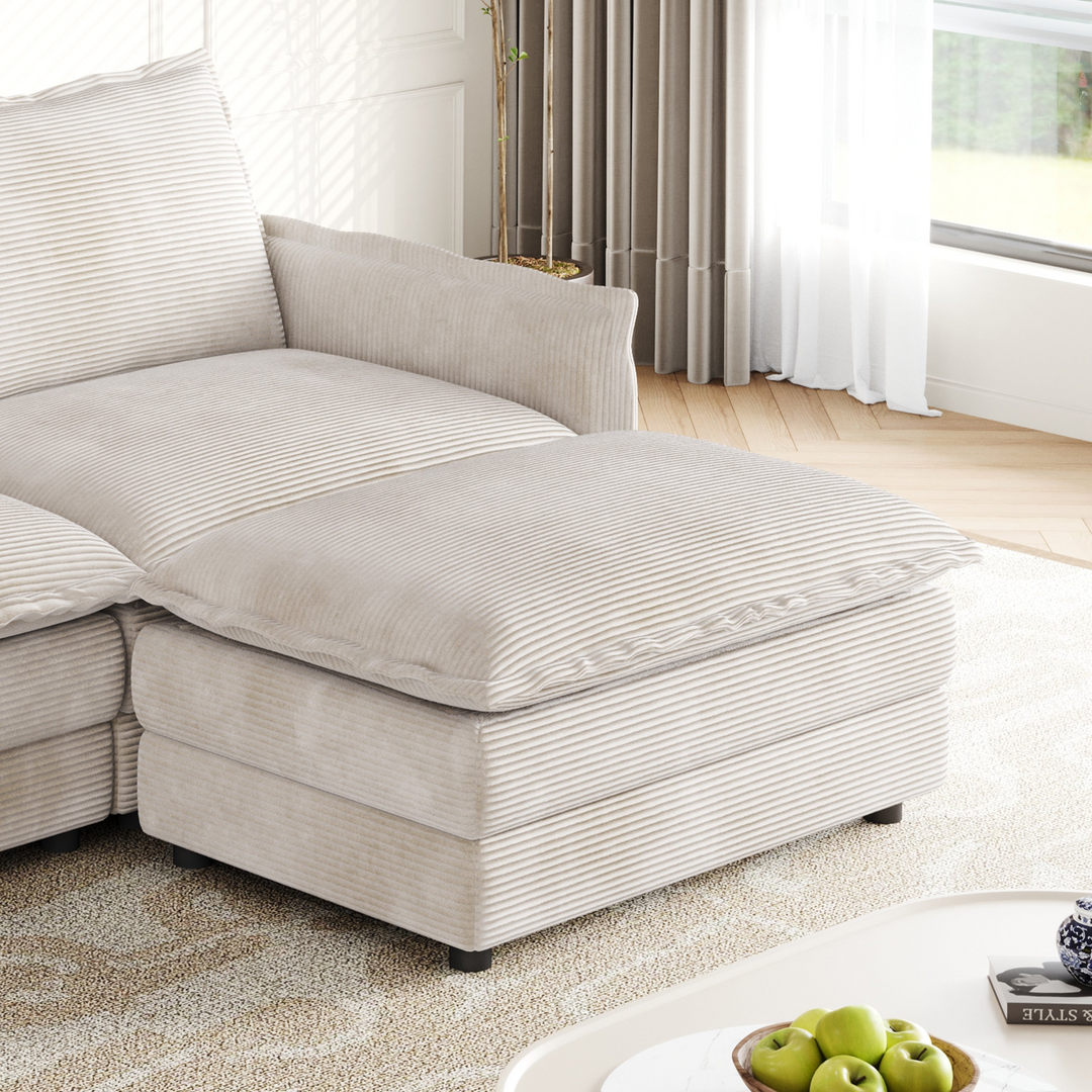 Buy farmhouse furniture Harper | U-Shaped Modular Sofa Sectional | Beige Corduroy Farmhouse Couch with Ottoman - Modern Cottage Farmhouse Furniture
