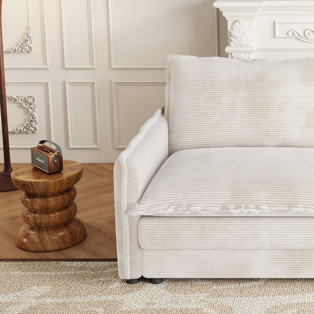 Buy farmhouse furniture Harper | U-Shaped Modular Sofa Sectional | Beige Corduroy Farmhouse Couch with Ottoman - Modern Cottage Farmhouse Furniture