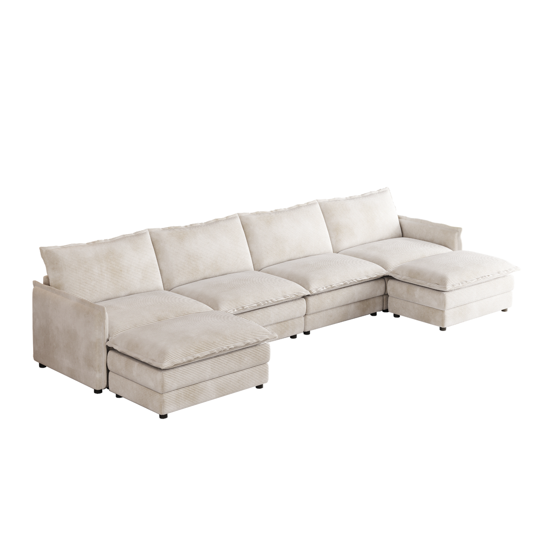 Buy farmhouse furniture Harper | U-Shaped Modular Sofa Sectional | Beige Corduroy Farmhouse Couch with Ottoman - Modern Cottage Farmhouse Furniture