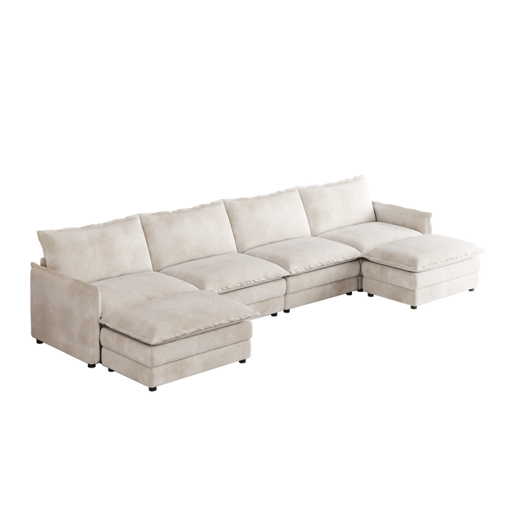 Buy farmhouse furniture Harper | U-Shaped Modular Sofa Sectional | Beige Corduroy Farmhouse Couch with Ottoman - Modern Cottage Farmhouse Furniture