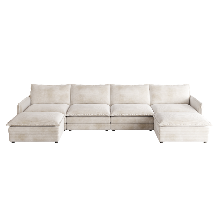 Buy farmhouse furniture Harper | U-Shaped Modular Sofa Sectional | Beige Corduroy Farmhouse Couch with Ottoman - Modern Cottage Farmhouse Furniture