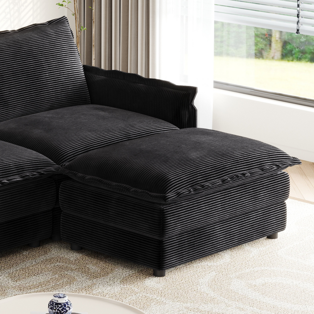 Buy farmhouse furniture Harper | U-Shaped Modular Sofa Sectional | Beige Corduroy Farmhouse Couch with Ottoman - Modern Cottage Farmhouse Furniture