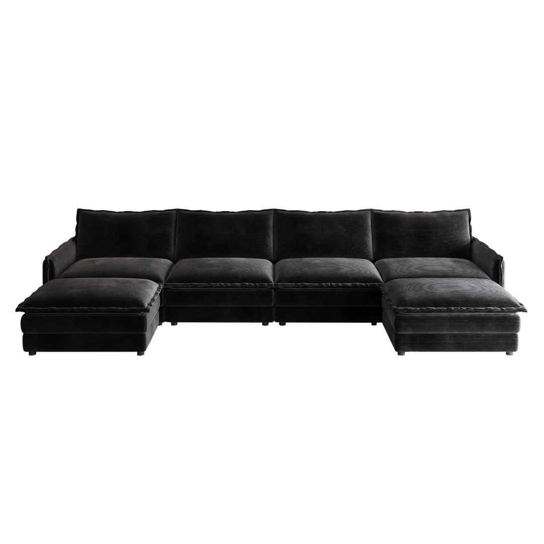 Buy farmhouse furniture Harper | U-Shaped Modular Sofa Sectional | Beige Corduroy Farmhouse Couch with Ottoman - Modern Cottage Farmhouse Furniture