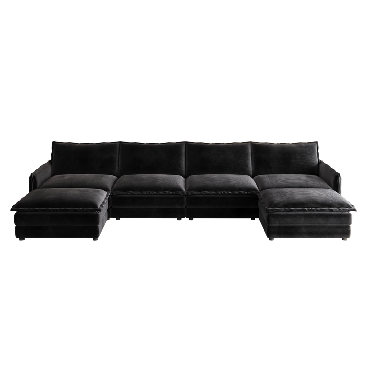 Buy farmhouse furniture Harper | U-Shaped Modular Sofa Sectional | Beige Corduroy Farmhouse Couch with Ottoman - Modern Cottage Farmhouse Furniture