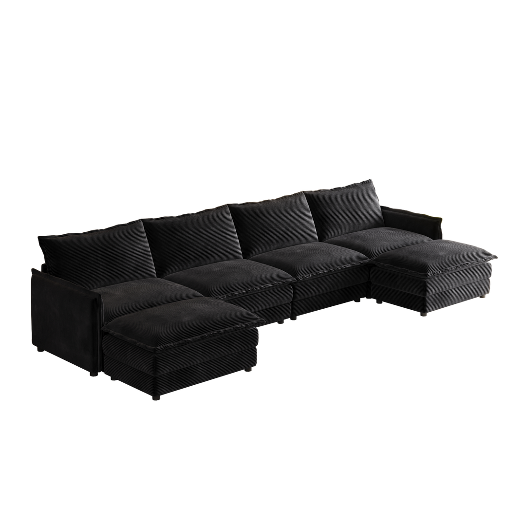 Buy farmhouse furniture Harper | U-Shaped Modular Sofa Sectional | Beige Corduroy Farmhouse Couch with Ottoman - Modern Cottage Farmhouse Furniture