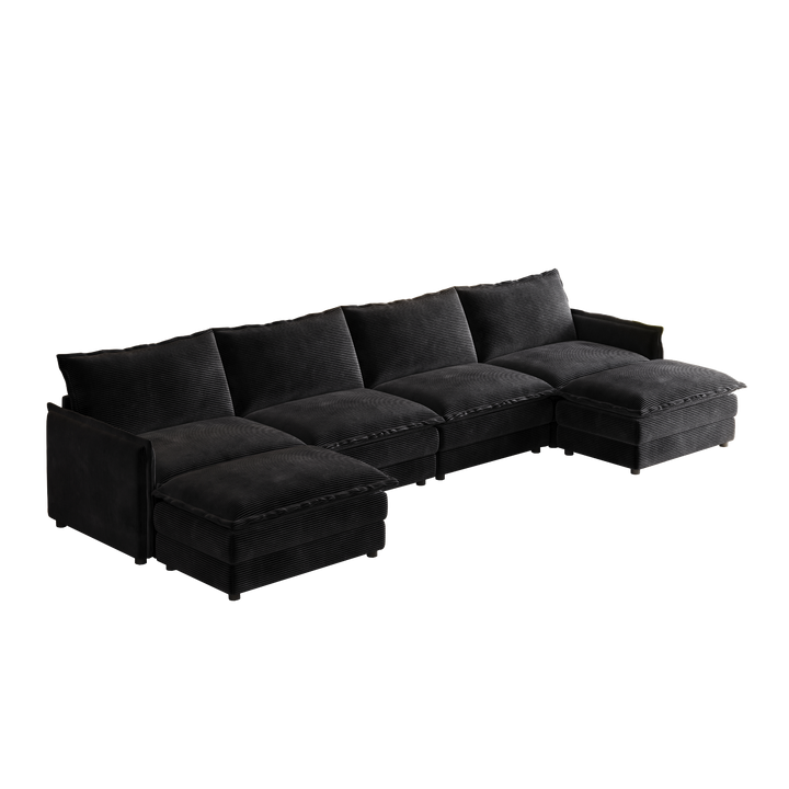 Buy farmhouse furniture Harper | U-Shaped Modular Sofa Sectional | Beige Corduroy Farmhouse Couch with Ottoman - Modern Cottage Farmhouse Furniture