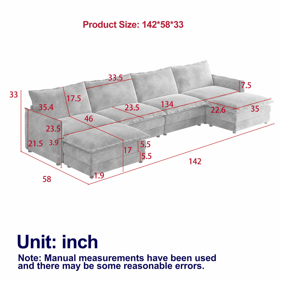 Buy farmhouse furniture Harper | U-Shaped Modular Sofa Sectional | Beige Corduroy Farmhouse Couch with Ottoman - Modern Cottage Farmhouse Furniture