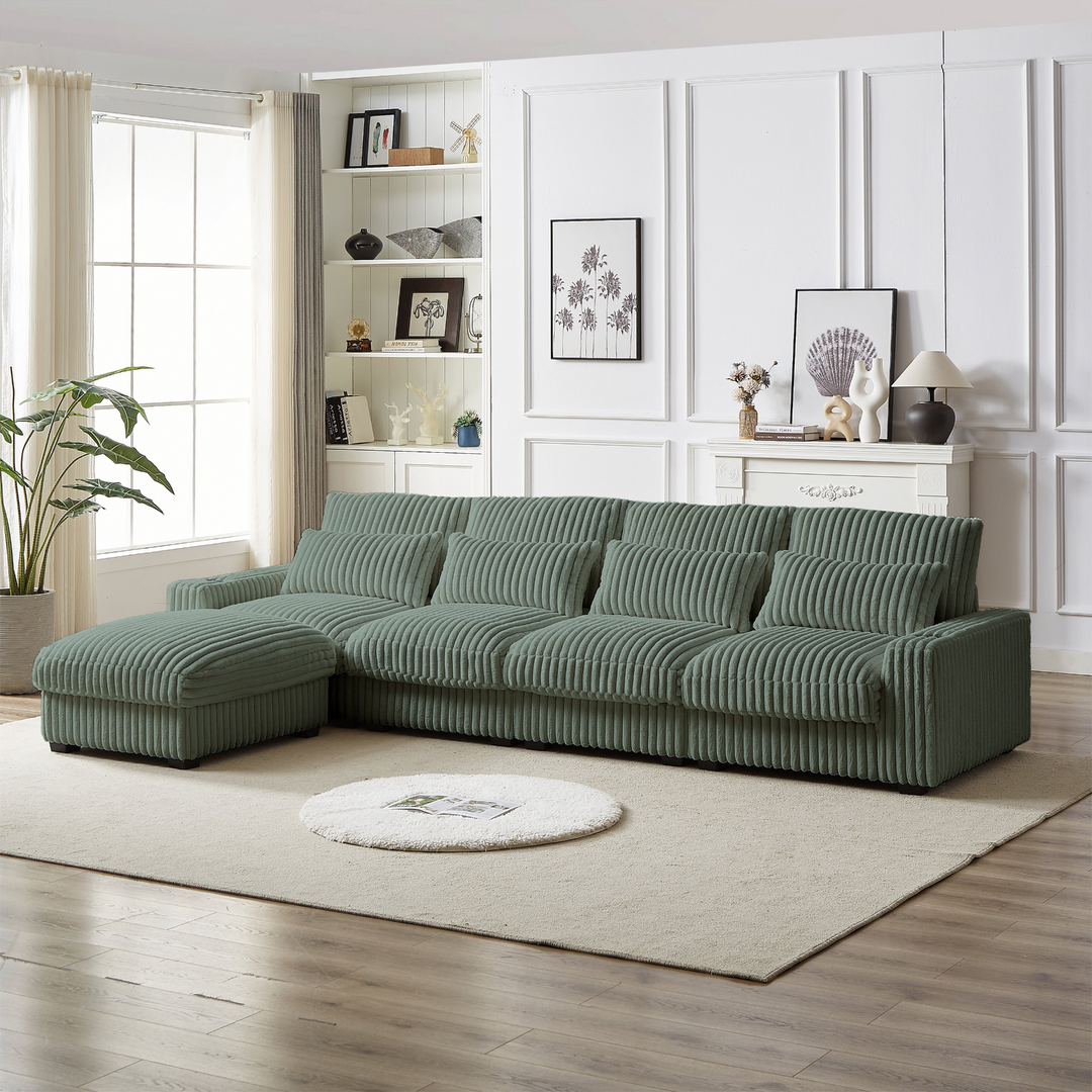 Buy farmhouse furniture Le Verte Modern Mediterranean Corduroy L-Shaped Sofa with Cup Holder - Modern Cottage Farmhouse Furniture