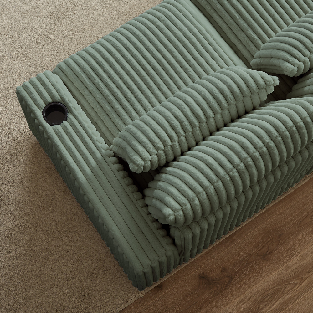 Buy farmhouse furniture Le Verte Modern Mediterranean Corduroy L-Shaped Sofa with Cup Holder - Modern Cottage Farmhouse Furniture