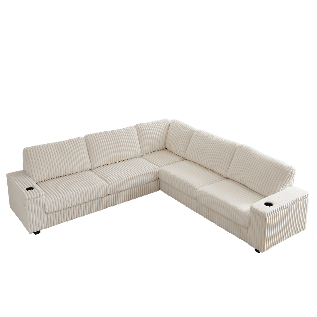Buy farmhouse furniture Oversized Corduroy L-Shaped Corner Sofa with Storage, USB &amp; Cup Holder - Modern Cottage Farmhouse Furniture
