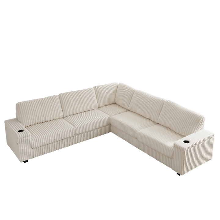 Buy farmhouse furniture Oversized Corduroy L-Shaped Corner Sofa with Storage, USB &amp; Cup Holder - Modern Cottage Farmhouse Furniture