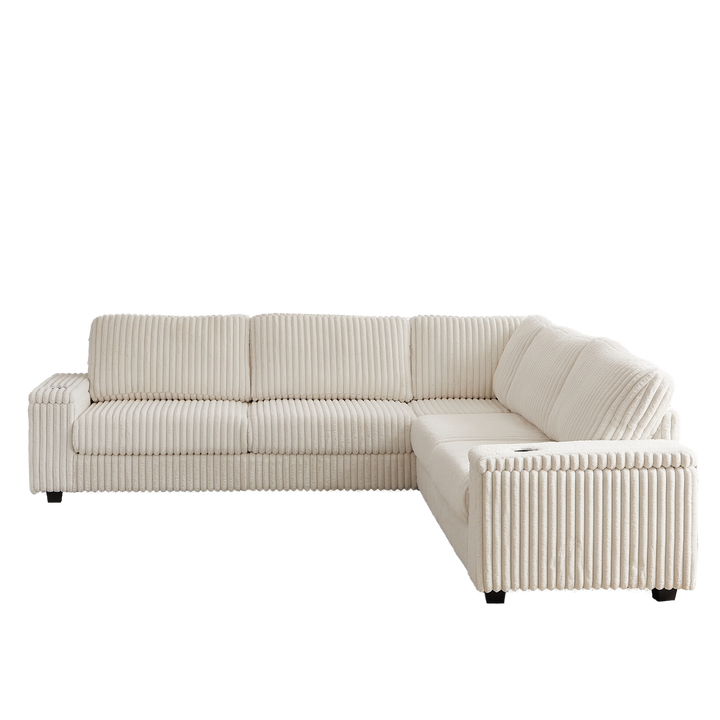 Buy farmhouse furniture Oversized Corduroy L-Shaped Corner Sofa with Storage, USB &amp; Cup Holder - Modern Cottage Farmhouse Furniture