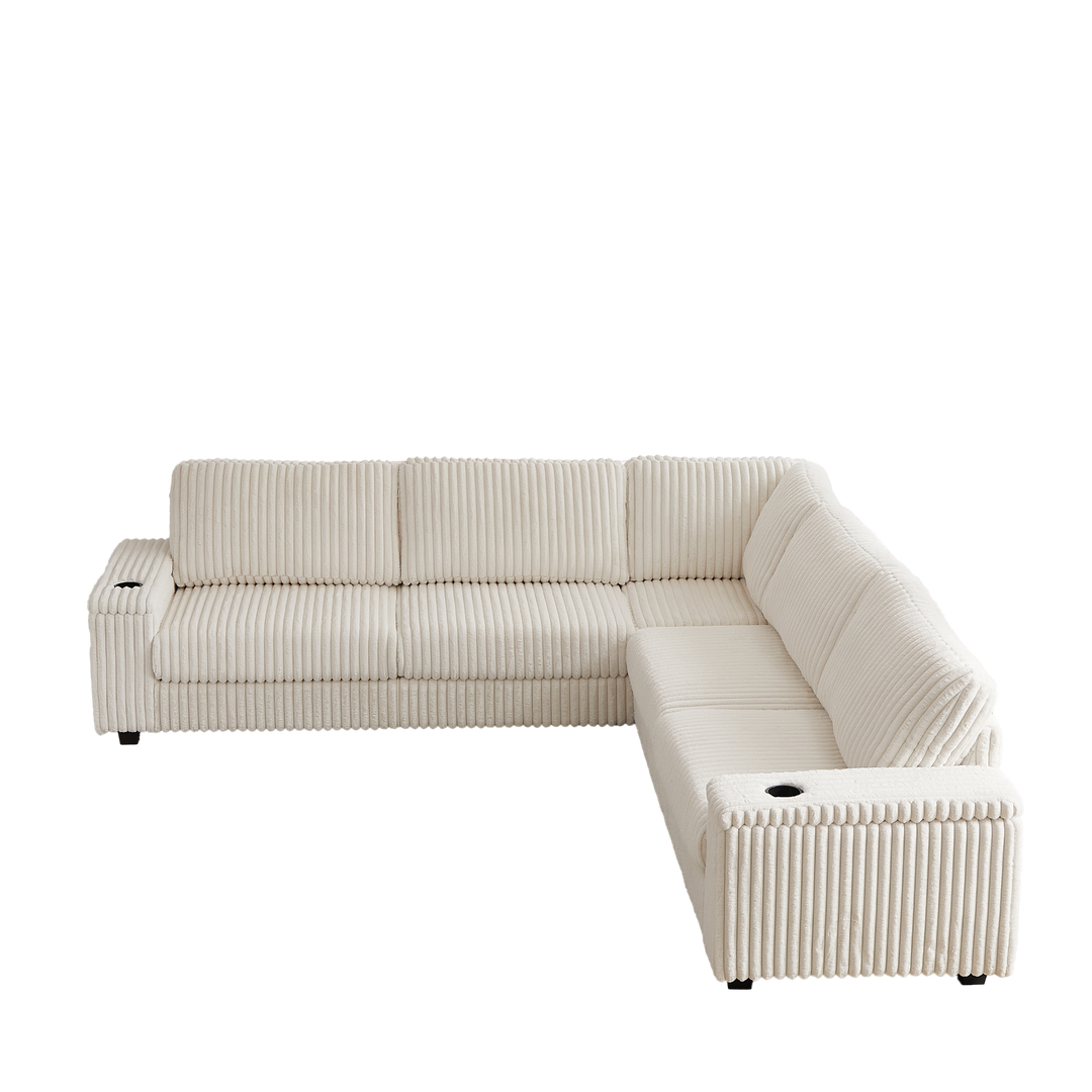 Buy farmhouse furniture Oversized Corduroy L-Shaped Corner Sofa with Storage, USB &amp; Cup Holder - Modern Cottage Farmhouse Furniture