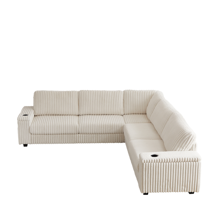 Buy farmhouse furniture Oversized Corduroy L-Shaped Corner Sofa with Storage, USB &amp; Cup Holder - Modern Cottage Farmhouse Furniture