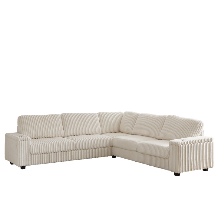 Buy farmhouse furniture Oversized Corduroy L-Shaped Corner Sofa with Storage, USB &amp; Cup Holder - Modern Cottage Farmhouse Furniture