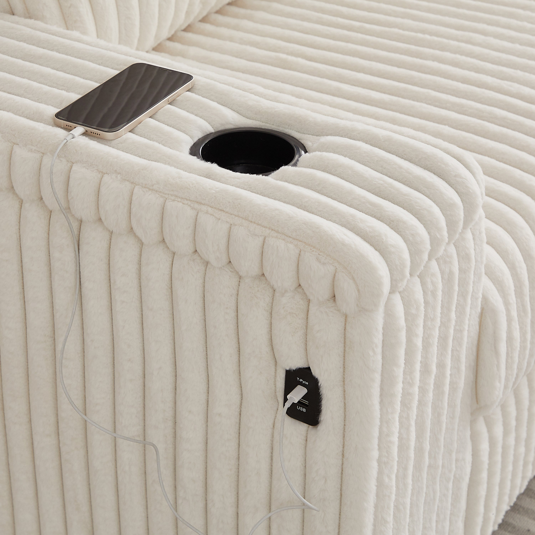 Buy farmhouse furniture Oversized Corduroy L-Shaped Corner Sofa with Storage, USB &amp; Cup Holder - Modern Cottage Farmhouse Furniture