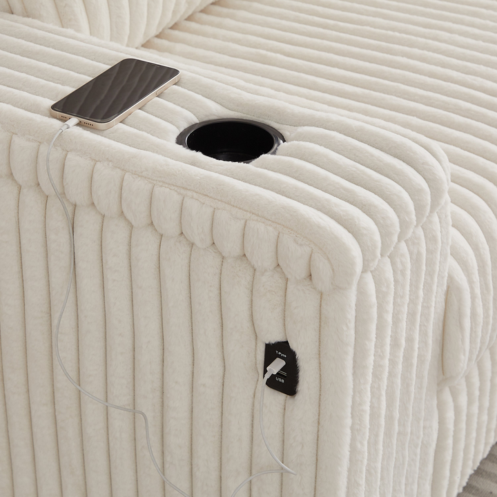 Buy farmhouse furniture Oversized Corduroy L-Shaped Corner Sofa with Storage, USB &amp; Cup Holder - Modern Cottage Farmhouse Furniture
