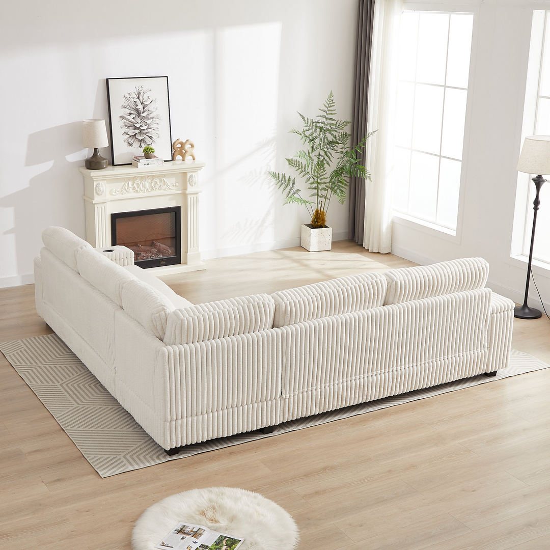 Buy farmhouse furniture Oversized Corduroy L-Shaped Corner Sofa with Storage, USB &amp; Cup Holder - Modern Cottage Farmhouse Furniture