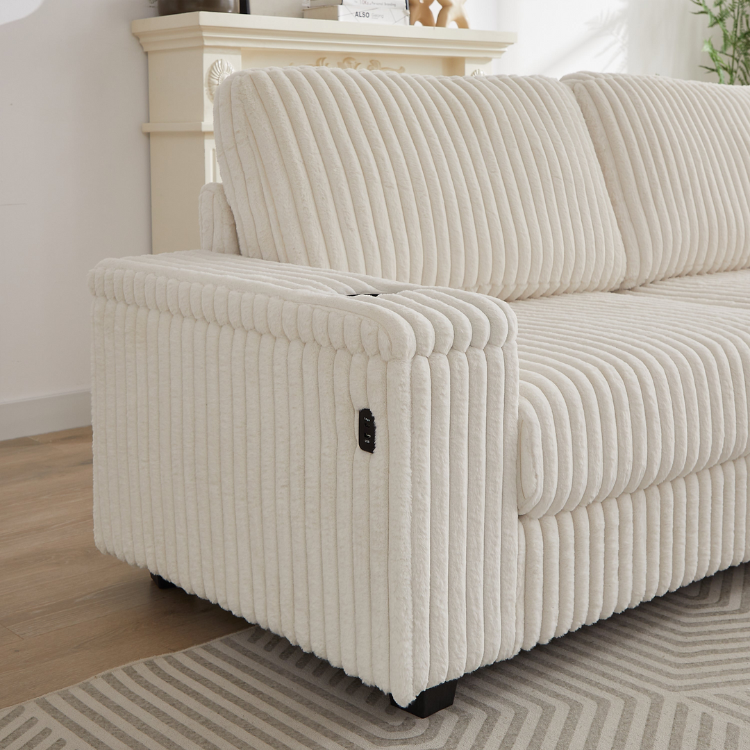 Buy farmhouse furniture Oversized Corduroy L-Shaped Corner Sofa with Storage, USB &amp; Cup Holder - Modern Cottage Farmhouse Furniture
