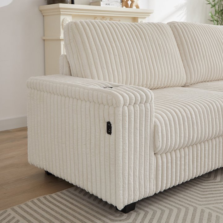 Buy farmhouse furniture Oversized Corduroy L-Shaped Corner Sofa with Storage, USB &amp; Cup Holder - Modern Cottage Farmhouse Furniture