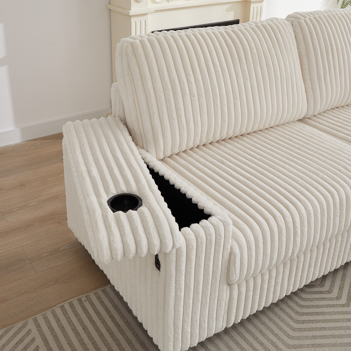 Buy farmhouse furniture Oversized Corduroy L-Shaped Corner Sofa with Storage, USB &amp; Cup Holder - Modern Cottage Farmhouse Furniture