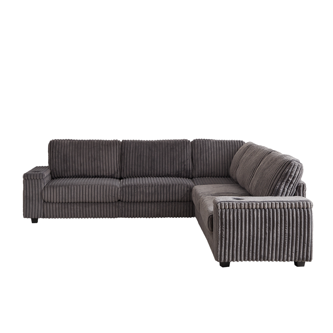 Buy farmhouse furniture Oversized Corduroy L-Shaped Corner Sofa with Storage, USB &amp; Cup Holder - Modern Cottage Farmhouse Furniture