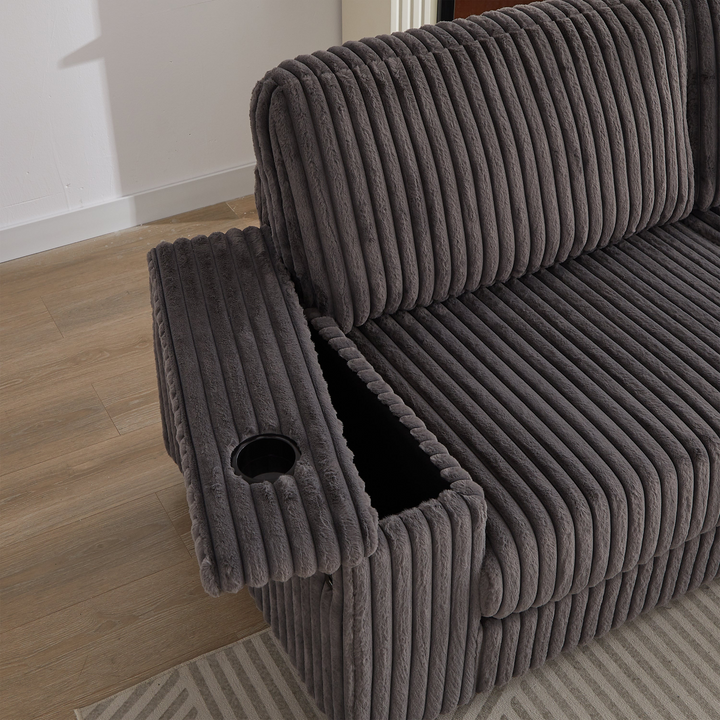 Buy farmhouse furniture Oversized Corduroy L-Shaped Corner Sofa with Storage, USB &amp; Cup Holder - Modern Cottage Farmhouse Furniture