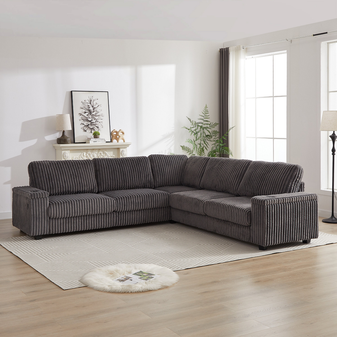 Buy farmhouse furniture Oversized Corduroy L-Shaped Corner Sofa with Storage, USB &amp; Cup Holder - Modern Cottage Farmhouse Furniture