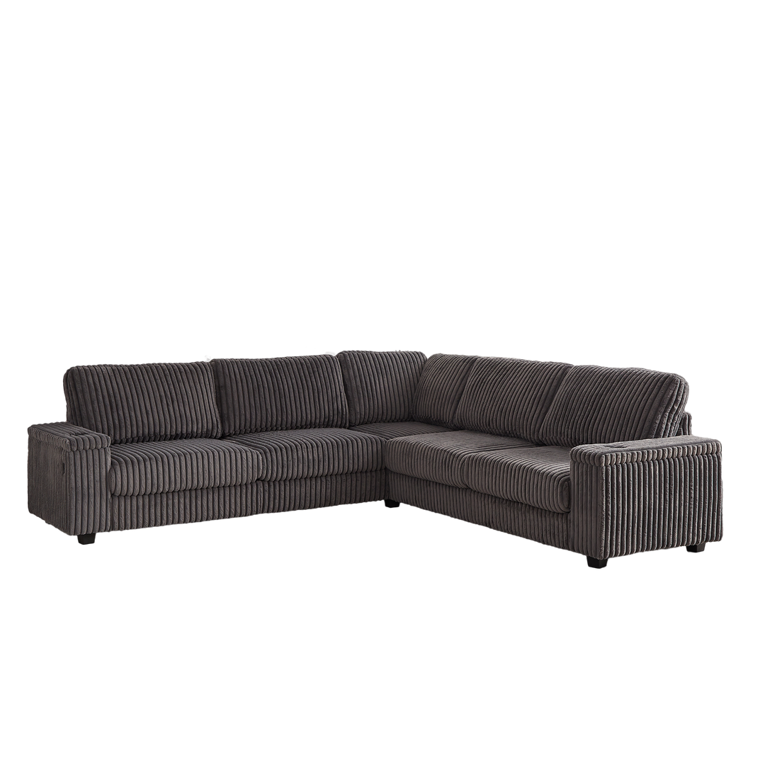 Buy farmhouse furniture Oversized Corduroy L-Shaped Corner Sofa with Storage, USB &amp; Cup Holder - Modern Cottage Farmhouse Furniture