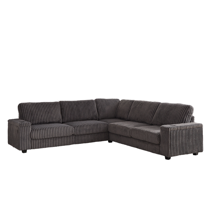 Buy farmhouse furniture Oversized Corduroy L-Shaped Corner Sofa with Storage, USB &amp; Cup Holder - Modern Cottage Farmhouse Furniture