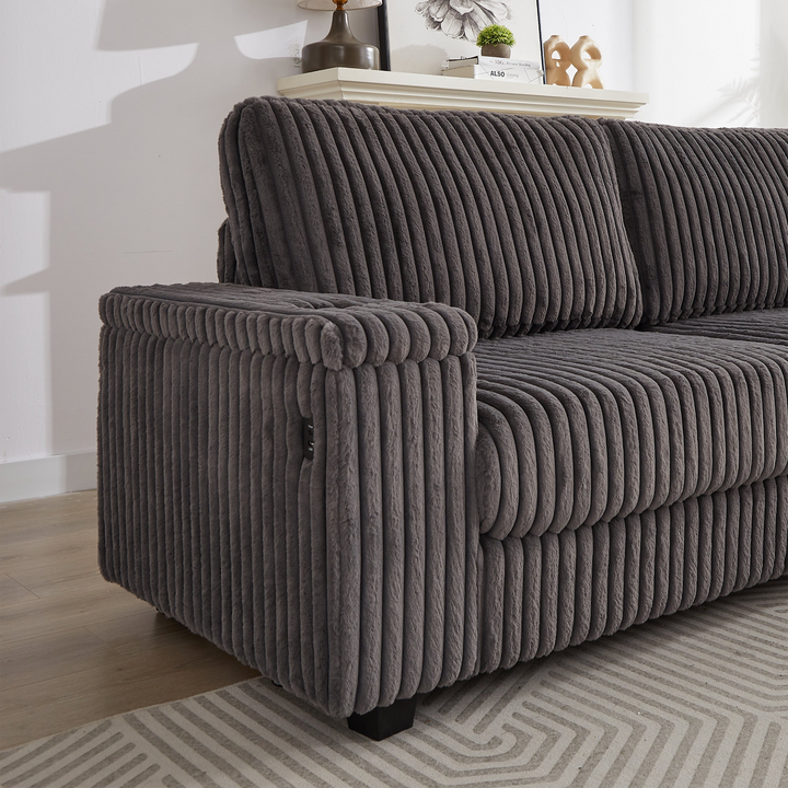 Buy farmhouse furniture Oversized Corduroy L-Shaped Corner Sofa with Storage, USB &amp; Cup Holder - Modern Cottage Farmhouse Furniture