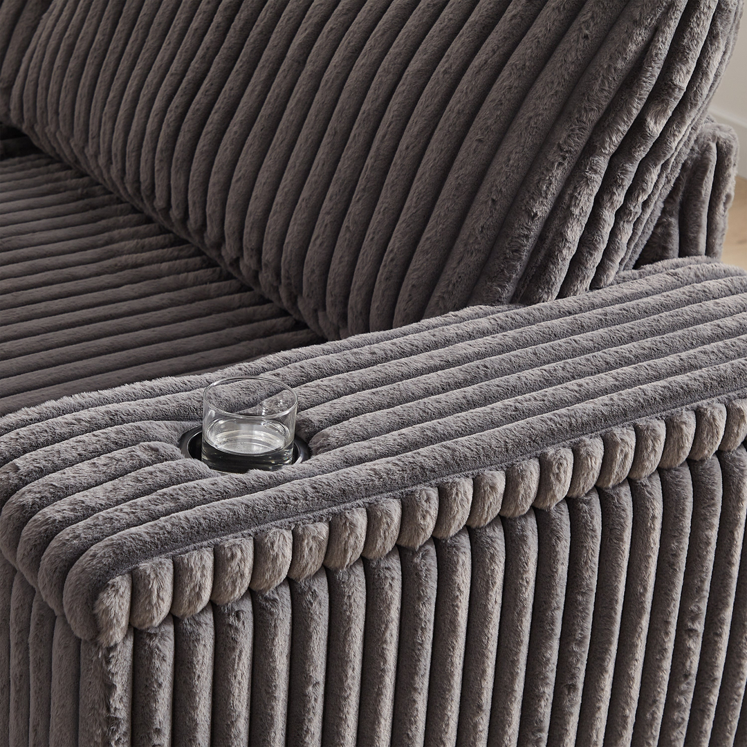 Buy farmhouse furniture Oversized Corduroy L-Shaped Corner Sofa with Storage, USB &amp; Cup Holder - Modern Cottage Farmhouse Furniture