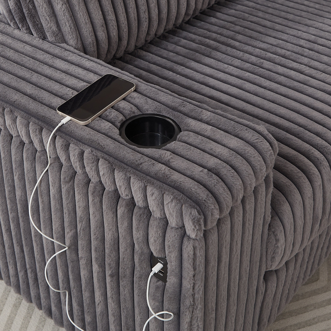 Buy farmhouse furniture Oversized Corduroy L-Shaped Corner Sofa with Storage, USB &amp; Cup Holder - Modern Cottage Farmhouse Furniture
