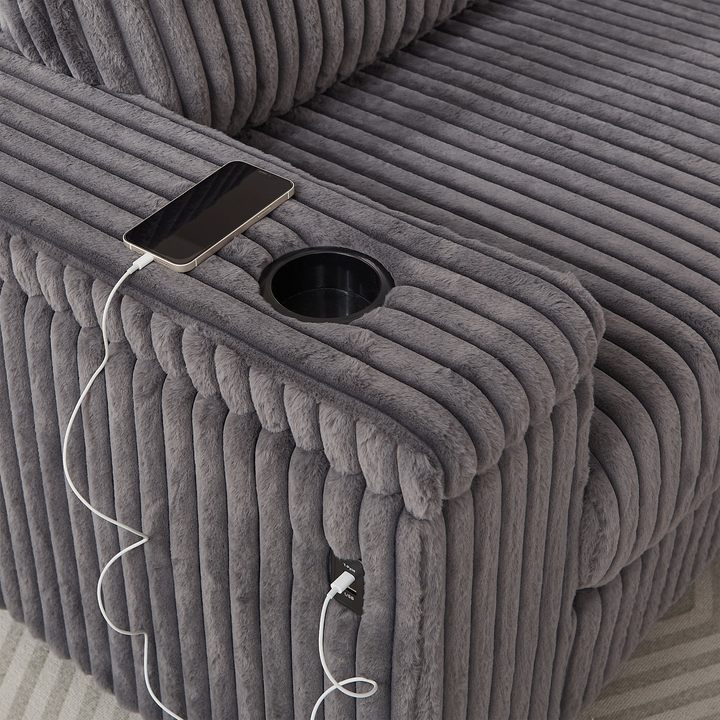 Buy farmhouse furniture Oversized Corduroy L-Shaped Corner Sofa with Storage, USB &amp; Cup Holder - Modern Cottage Farmhouse Furniture