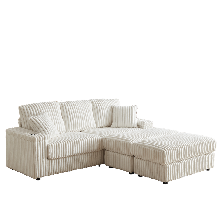 Buy farmhouse furniture Corduroy Comfy Deep-Seat Sofa with Ottoman, Storage and Cup-Holding Grooves - Modern Cottage Farmhouse Furniture