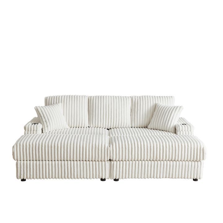 Buy farmhouse furniture Corduroy Comfy Deep-Seat Sofa with Ottoman, Storage and Cup-Holding Grooves - Modern Cottage Farmhouse Furniture