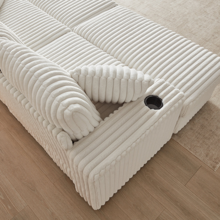 Buy farmhouse furniture Corduroy Comfy Deep-Seat Sofa with Ottoman, Storage and Cup-Holding Grooves - Modern Cottage Farmhouse Furniture
