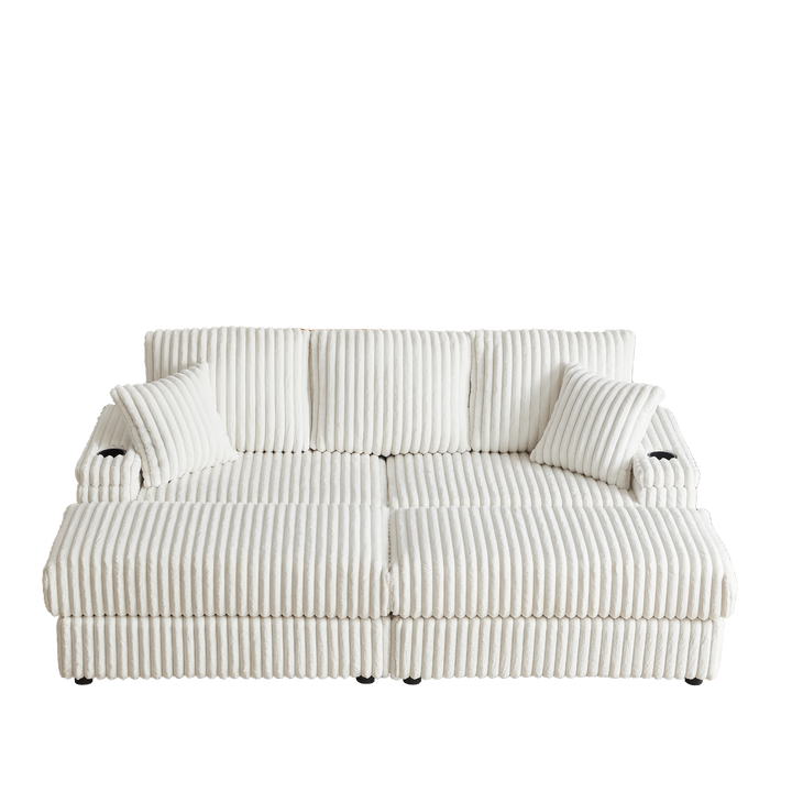 Buy farmhouse furniture Corduroy Comfy Deep-Seat Sofa with Ottoman, Storage and Cup-Holding Grooves - Modern Cottage Farmhouse Furniture