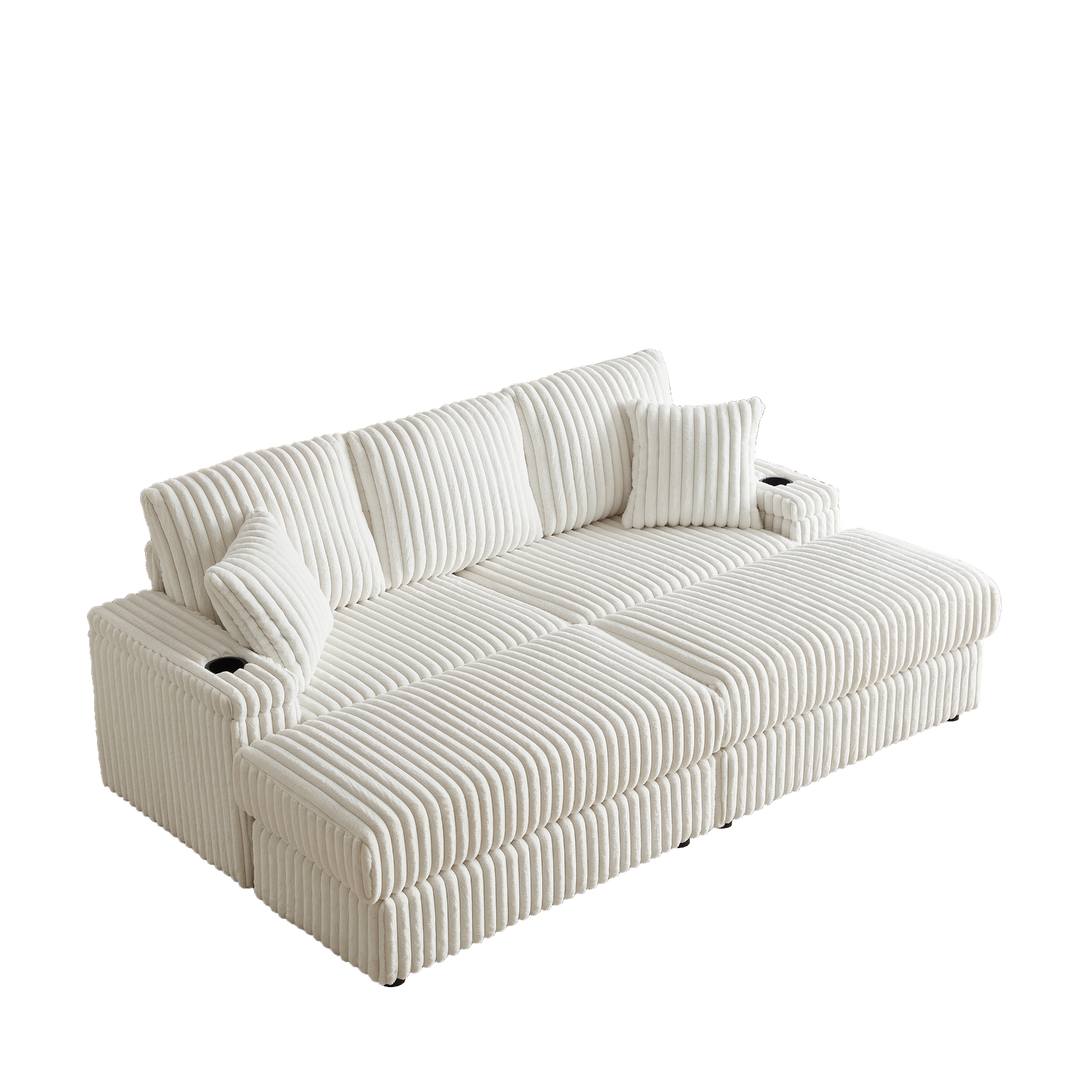 Buy farmhouse furniture Corduroy Comfy Deep-Seat Sofa with Ottoman, Storage and Cup-Holding Grooves - Modern Cottage Farmhouse Furniture