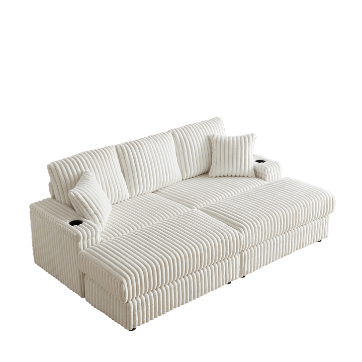 Buy farmhouse furniture Corduroy Comfy Deep-Seat Sofa with Ottoman, Storage and Cup-Holding Grooves - Modern Cottage Farmhouse Furniture