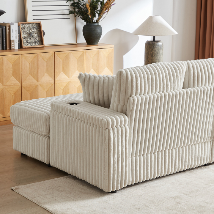 Buy farmhouse furniture Corduroy Comfy Deep-Seat Sofa with Ottoman, Storage and Cup-Holding Grooves - Modern Cottage Farmhouse Furniture