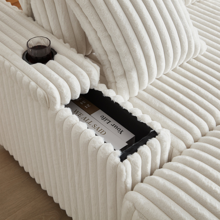 Buy farmhouse furniture Corduroy Comfy Deep-Seat Sofa with Ottoman, Storage and Cup-Holding Grooves - Modern Cottage Farmhouse Furniture
