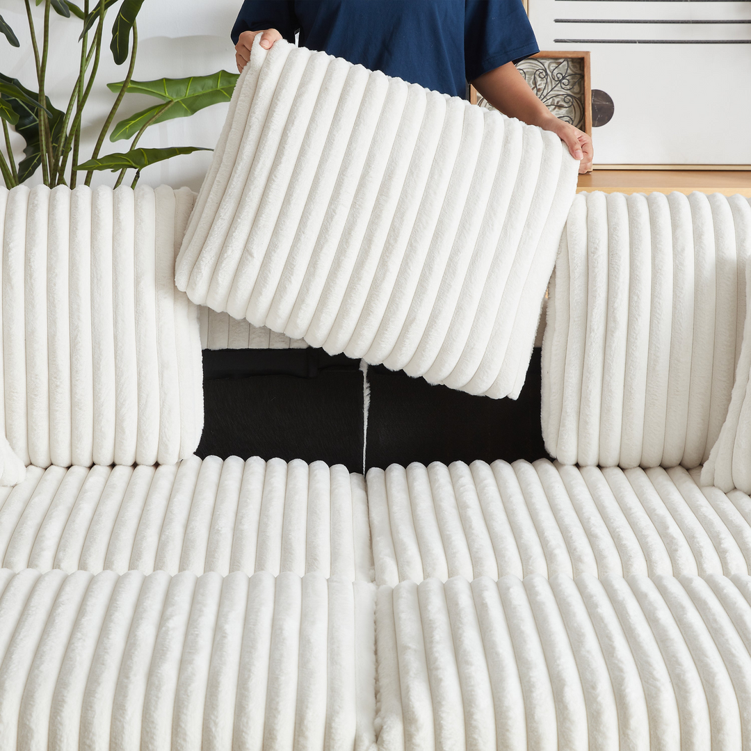 Buy farmhouse furniture Corduroy Comfy Deep-Seat Sofa with Ottoman, Storage and Cup-Holding Grooves - Modern Cottage Farmhouse Furniture